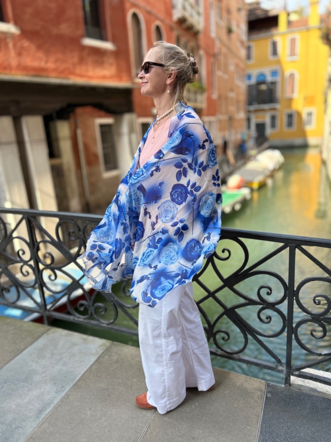 Sinine roos, elegantne siidi puuvilla sall Itaaliast - Image 2